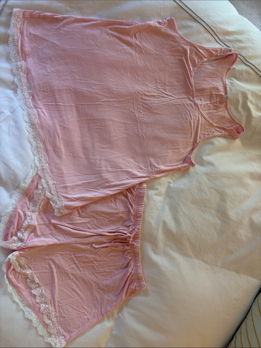 Bamboo Soft Lace-Trim Pink Sleep Tank & Shorts Set